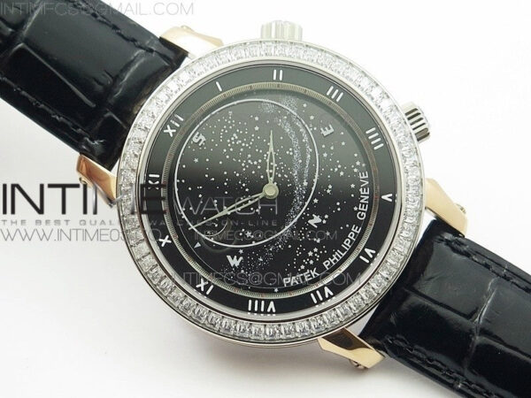 6104P Moon RG Black Dial Diamond Bezel on Black Leather Strap A240 V2 – Bild 2