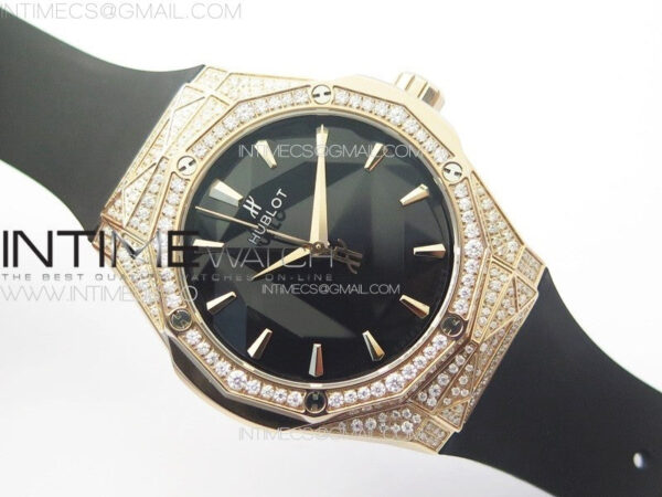 Classic Fusion Orlinski SS Full Real Diamonds RG B50F 1:1 Best Edition Black Faceted Dial on Black Rubber Strap A2892 – Bild 2