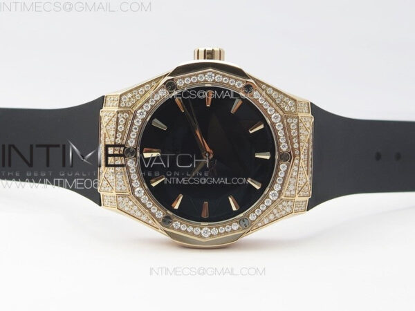 Classic Fusion Orlinski SS Full Real Diamonds RG B50F 1:1 Best Edition Black Faceted Dial on Black Rubber Strap A2892 – Bild 3