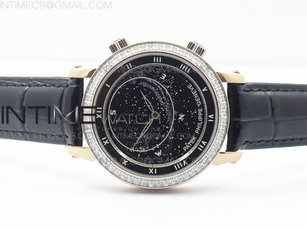 6104P Moon RG Black Dial Diamond Bezel on Black Leather Strap A240 V2 – Bild 3