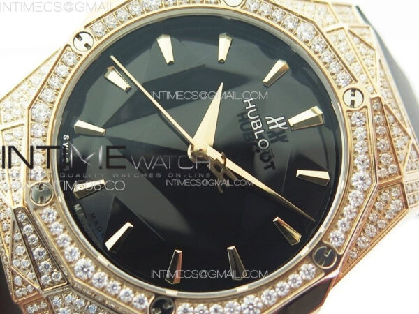 Classic Fusion Orlinski SS Full Real Diamonds RG B50F 1:1 Best Edition Black Faceted Dial on Black Rubber Strap A2892 – Bild 4