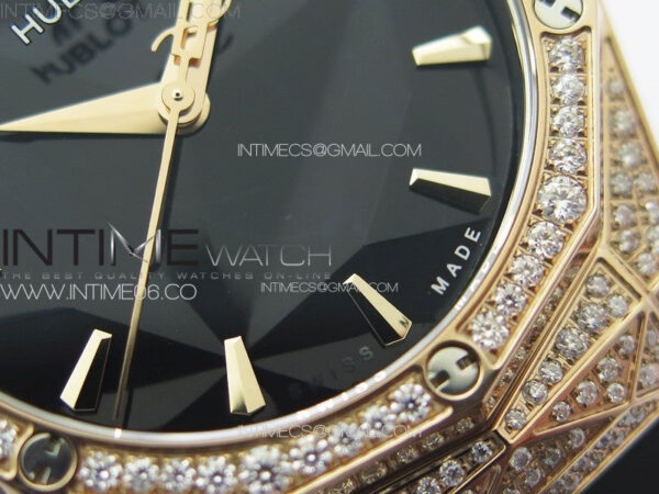 Classic Fusion Orlinski SS Full Real Diamonds RG B50F 1:1 Best Edition Black Faceted Dial on Black Rubber Strap A2892 – Bild 5