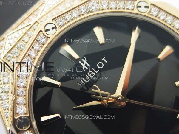 Classic Fusion Orlinski SS Full Real Diamonds RG B50F 1:1 Best Edition Black Faceted Dial on Black Rubber Strap A2892 – Bild 7