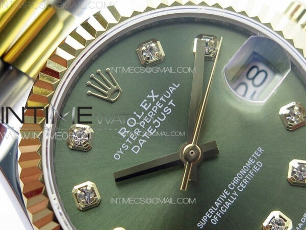 DateJust 31mm 72610 SS/YG APSF Best Edition Green Dial Crystals Markers on Oyster Bracelet A2824 – Bild 8