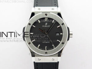 Classic Fusion 42mm SS WWF 1:1 Best Edition Black Dial On Black Gummy Strap Asian HB1112
