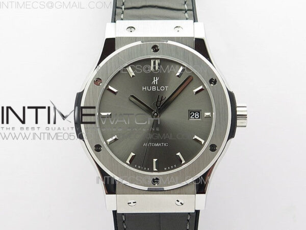 Classic Fusion 42mm SS WWF 1:1 Best Edition Gray Dial On Gray Gummy Strap Asian HB1112