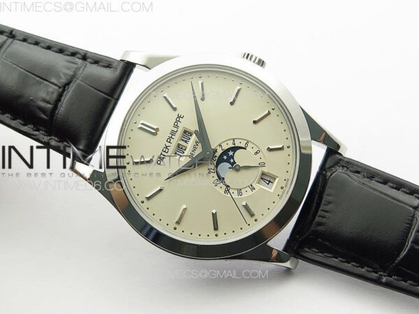 Annual Calendar Moonphase 5396 SS PPF 1:1 Best Edition White Dial on Black Leather Strap PPF324 – Bild 2