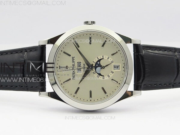 Annual Calendar Moonphase 5396 SS PPF 1:1 Best Edition White Dial on Black Leather Strap PPF324 – Bild 3