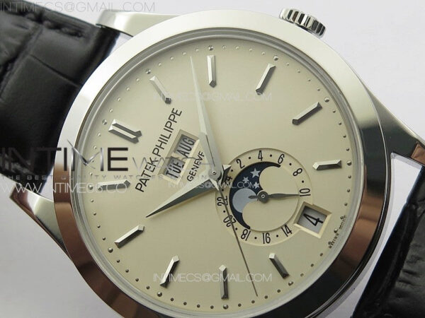 Annual Calendar Moonphase 5396 SS PPF 1:1 Best Edition White Dial on Black Leather Strap PPF324 – Bild 8