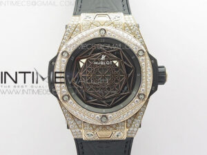 Big Bang Sang Bleu RG Ti Crystal Case Bezel WWF 1:1 Best Edition Black Skeletonal Dial On Black Gummy Strap Asian HB1213 V2