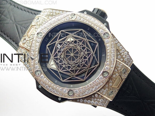 Big Bang Sang Bleu RG Ti Crystal Case Bezel WWF 1:1 Best Edition Black Skeletonal Dial On Black Gummy Strap Asian HB1213 V2 – Bild 2