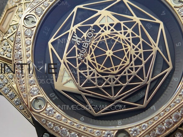 Big Bang Sang Bleu RG Ti Crystal Case Bezel WWF 1:1 Best Edition Black Skeletonal Dial On Black Gummy Strap Asian HB1213 V2 – Bild 6