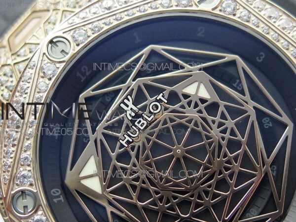 Big Bang Sang Bleu RG Ti Crystal Case Bezel WWF 1:1 Best Edition Black Skeletonal Dial On Black Gummy Strap Asian HB1213 V2 – Bild 7