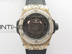 Big Bang Sang Bleu RG Ti Crystal Bezel WWF 1:1 Best Edition Black Skeletonal Dial On Black Gummy Strap Asian HB1213 V2