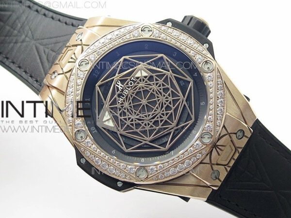 Big Bang Sang Bleu RG Ti Crystal Bezel WWF 1:1 Best Edition Black Skeletonal Dial On Black Gummy Strap Asian HB1213 V2 – Bild 2