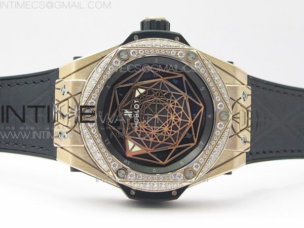 Big Bang Sang Bleu RG Ti Crystal Bezel WWF 1:1 Best Edition Black Skeletonal Dial On Black Gummy Strap Asian HB1213 V2 – Bild 3