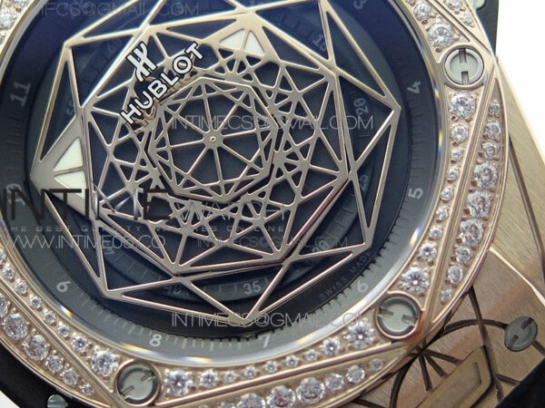 Big Bang Sang Bleu RG Ti Crystal Bezel WWF 1:1 Best Edition Black Skeletonal Dial On Black Gummy Strap Asian HB1213 V2 – Bild 5