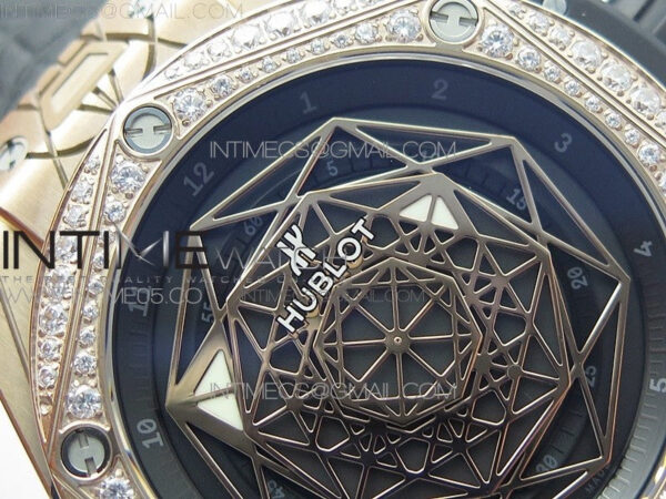 Big Bang Sang Bleu RG Ti Crystal Bezel WWF 1:1 Best Edition Black Skeletonal Dial On Black Gummy Strap Asian HB1213 V2 – Bild 7