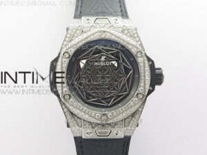 Big Bang Sang Bleu Ti Crystal  And Case WWF 1:1 Best Edition Black Skeletonal Dial On Black Gummy Strap Asian HB1213 V2