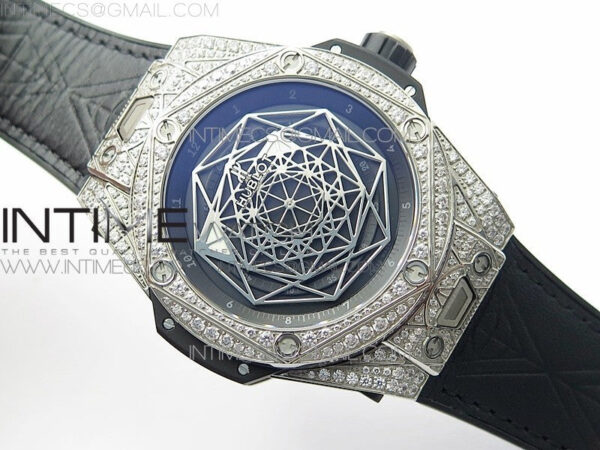 Big Bang Sang Bleu Ti Crystal  And Case WWF 1:1 Best Edition Black Skeletonal Dial On Black Gummy Strap Asian HB1213 V2 – Bild 2
