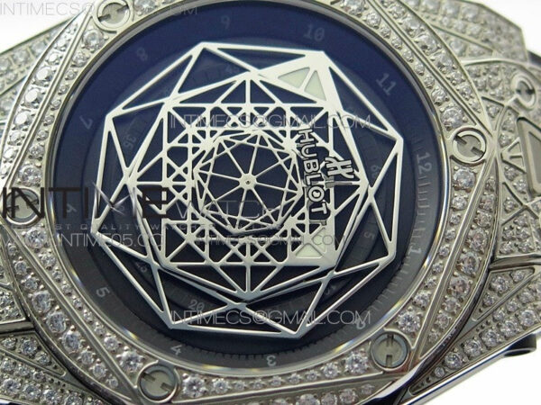 Big Bang Sang Bleu Ti Crystal  And Case WWF 1:1 Best Edition Black Skeletonal Dial On Black Gummy Strap Asian HB1213 V2 – Bild 4