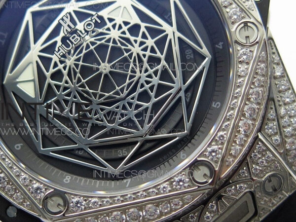 Big Bang Sang Bleu Ti Crystal  And Case WWF 1:1 Best Edition Black Skeletonal Dial On Black Gummy Strap Asian HB1213 V2 – Bild 5