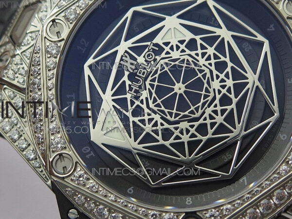 Big Bang Sang Bleu Ti Crystal  And Case WWF 1:1 Best Edition Black Skeletonal Dial On Black Gummy Strap Asian HB1213 V2 – Bild 6
