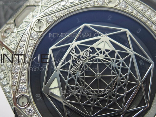 Big Bang Sang Bleu Ti Crystal  And Case WWF 1:1 Best Edition Black Skeletonal Dial On Black Gummy Strap Asian HB1213 V2 – Bild 7