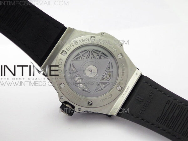 Big Bang Sang Bleu Ti Crystal  And Case WWF 1:1 Best Edition Black Skeletonal Dial On Black Gummy Strap Asian HB1213 V2 – Bild 20