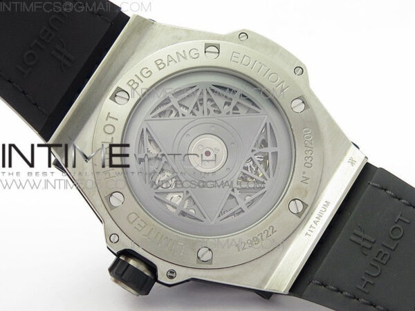 Big Bang Sang Bleu Ti Crystal  And Case WWF 1:1 Best Edition Black Skeletonal Dial On Black Gummy Strap Asian HB1213 V2 – Bild 21