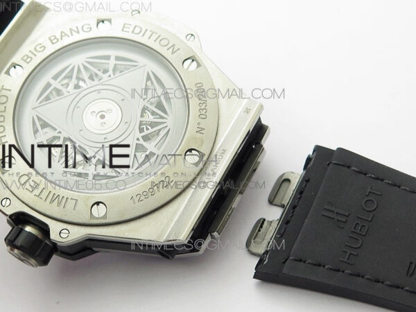 Big Bang Sang Bleu Ti Crystal  And Case WWF 1:1 Best Edition Black Skeletonal Dial On Black Gummy Strap Asian HB1213 V2 – Bild 23