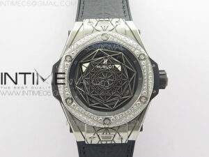 Big Bang Sang Bleu Ti Crystal Bezel WWF 1:1 Best Edition Black Skeletonal Dial On Black Gummy Strap Asian HB1213 V2