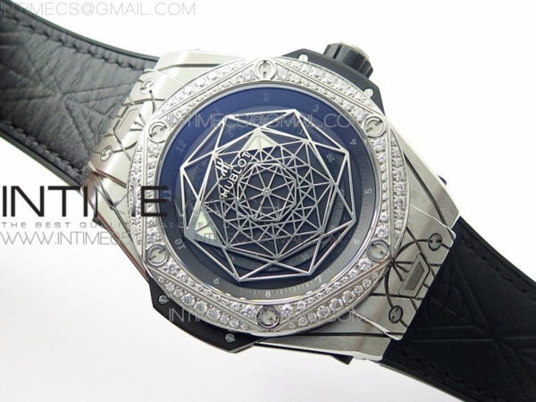 Big Bang Sang Bleu Ti Crystal Bezel WWF 1:1 Best Edition Black Skeletonal Dial On Black Gummy Strap Asian HB1213 V2 – Bild 2