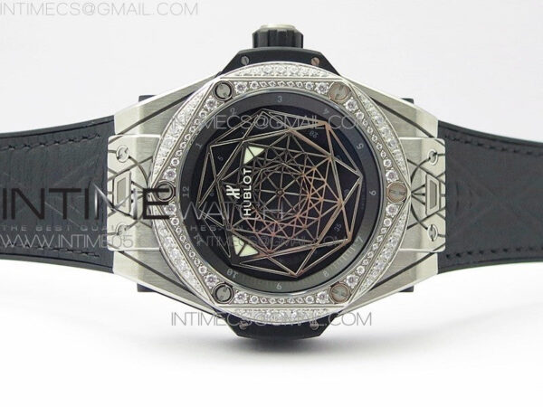 Big Bang Sang Bleu Ti Crystal Bezel WWF 1:1 Best Edition Black Skeletonal Dial On Black Gummy Strap Asian HB1213 V2 – Bild 3