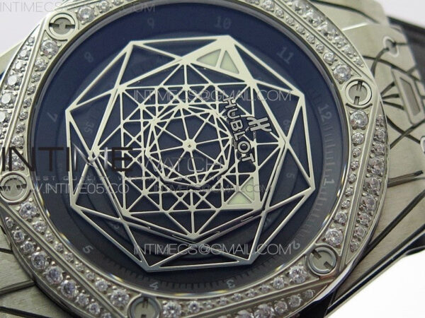 Big Bang Sang Bleu Ti Crystal Bezel WWF 1:1 Best Edition Black Skeletonal Dial On Black Gummy Strap Asian HB1213 V2 – Bild 4