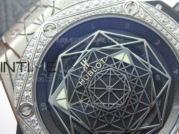 Big Bang Sang Bleu Ti Crystal Bezel WWF 1:1 Best Edition Black Skeletonal Dial On Black Gummy Strap Asian HB1213 V2 – Bild 7