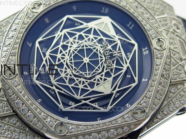Big Bang Sang Bleu Ti Crystal Bezel And Case WWF 1:1 Best Edition Blue Skeletonal Dial On Blue Gummy Strap Asian HB1213 V2 – Bild 4