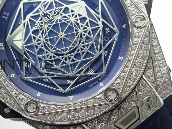 Big Bang Sang Bleu Ti Crystal Bezel And Case WWF 1:1 Best Edition Blue Skeletonal Dial On Blue Gummy Strap Asian HB1213 V2 – Bild 5