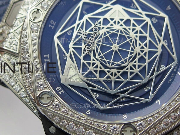 Big Bang Sang Bleu Ti Crystal Bezel And Case WWF 1:1 Best Edition Blue Skeletonal Dial On Blue Gummy Strap Asian HB1213 V2 – Bild 6