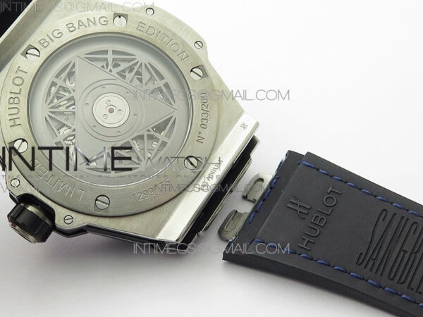 Big Bang Sang Bleu Ti Crystal Bezel And Case WWF 1:1 Best Edition Blue Skeletonal Dial On Blue Gummy Strap Asian HB1213 V2 – Bild 20