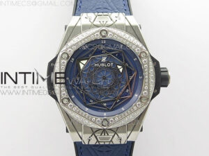 Big Bang Sang Bleu Ti Crystal Bezel WWF 1:1 Best Edition Blue Skeletonal Dial On Blue Gummy Strap Asian HB1213 V2