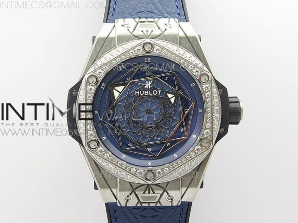 Big Bang Sang Bleu Ti Crystal Bezel WWF 1:1 Best Edition Blue Skeletonal Dial On Blue Gummy Strap Asian HB1213 V2