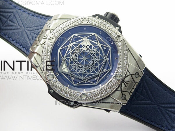 Big Bang Sang Bleu Ti Crystal Bezel WWF 1:1 Best Edition Blue Skeletonal Dial On Blue Gummy Strap Asian HB1213 V2 – Bild 2