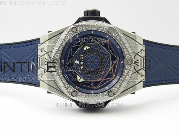 Big Bang Sang Bleu Ti Crystal Bezel WWF 1:1 Best Edition Blue Skeletonal Dial On Blue Gummy Strap Asian HB1213 V2 – Bild 3