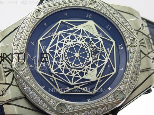 Big Bang Sang Bleu Ti Crystal Bezel WWF 1:1 Best Edition Blue Skeletonal Dial On Blue Gummy Strap Asian HB1213 V2 – Bild 4