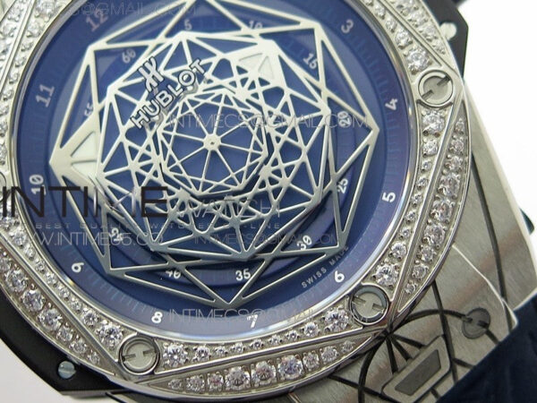 Big Bang Sang Bleu Ti Crystal Bezel WWF 1:1 Best Edition Blue Skeletonal Dial On Blue Gummy Strap Asian HB1213 V2 – Bild 5