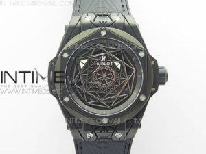 Big Bang Sang Bleu DLC Ti WWF 1:1 Best Edition Black Skeletonal Dial On Black Gummy Strap Asian HB1213 V2