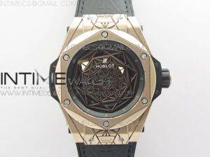 Big Bang Sang Bleu RG Ti WWF 1:1 Best Edition Black Skeletonal Dial On Black Gummy Strap Asian HB1213 V2