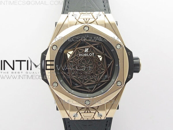 Big Bang Sang Bleu RG Ti WWF 1:1 Best Edition Black Skeletonal Dial On Black Gummy Strap Asian HB1213 V2