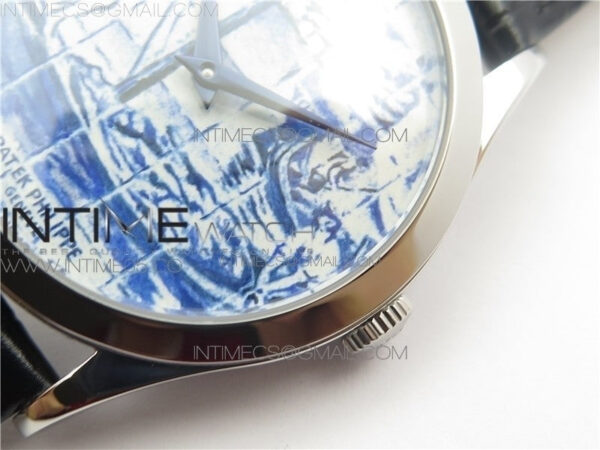 Calatrava Azulejos SS 5089G-62 FL Enamel Dial on Black Leather Strap – Bild 4